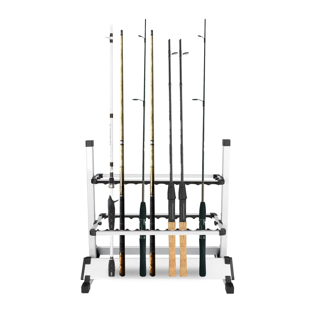 Supporto per canne da pesca, 24 canne, 71,5 x 31 x 70 cm, in alluminio di alta qualità, per barche, negozi di pesca, garage, pesca, interni ed esterni