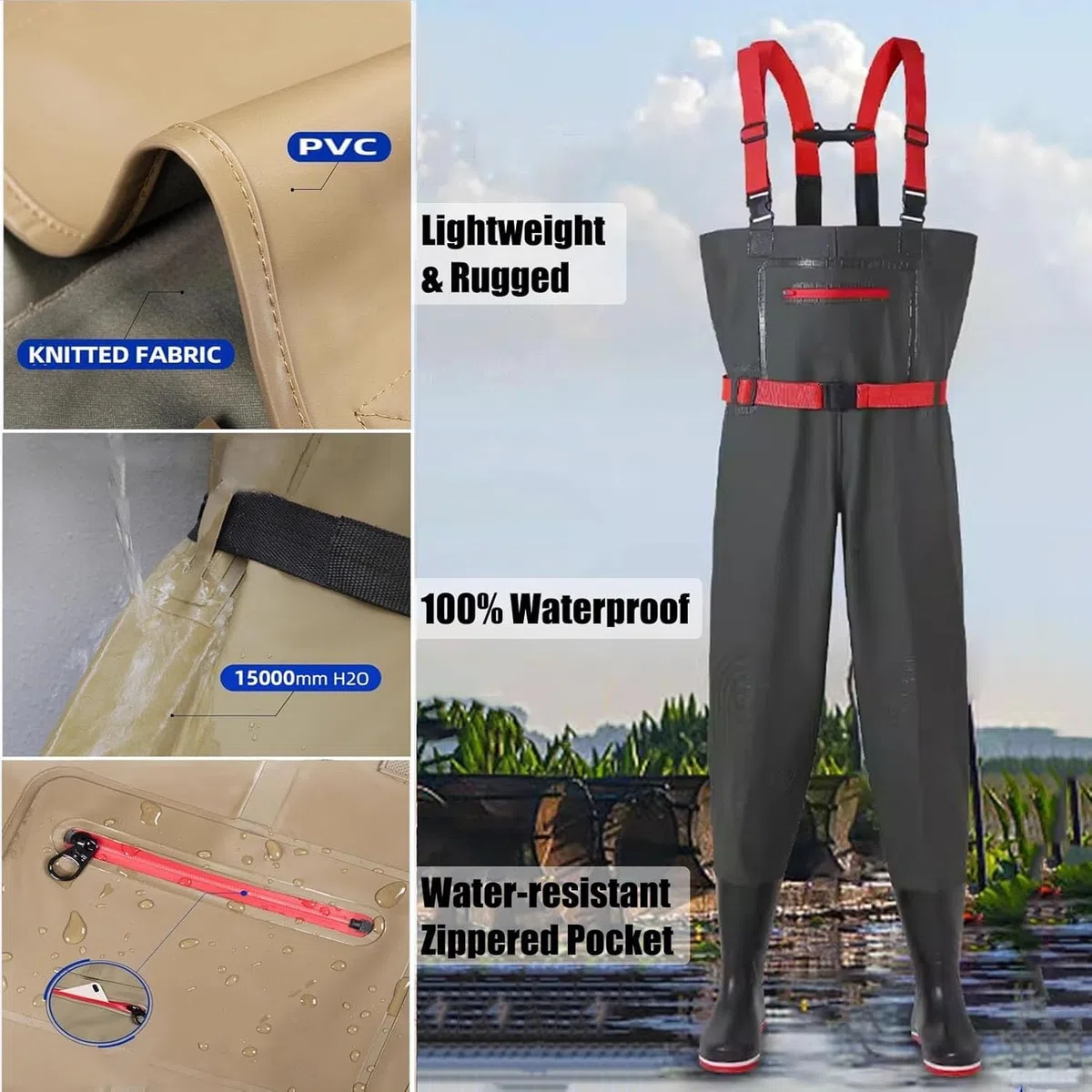 EPANO LXXW Waders Pesca Scarponi da Pesca Unisex Leggeri, Abbigliamento Impermeabile in Nylon for Il Surf, Pantaloni in Piuma for Escursioni in fattorie e torrenti(Black,7)