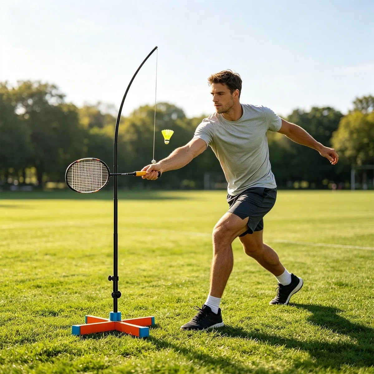 Allenatore Di Rimbalzo Da Badminton Portatile Pieghevole Con Rimbalzo | Set Badminton Pratica Singola Per Interni ed Esterni Casa Giardino Donne e Uomini Adulti e Bambini