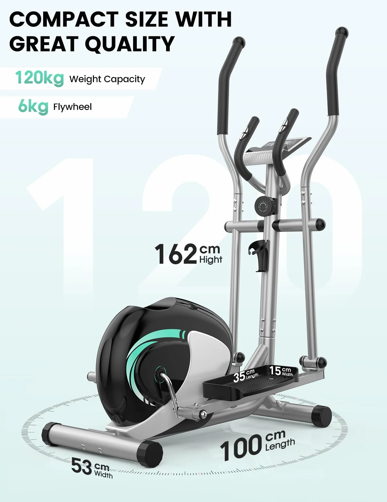 THERUN Ellittica da Casa, Ellittica Professionale Ultra Silenziosa con 16 Livelli di Resistenza Regolabile, Display LCD, Pedali Antiscivolo, Supporto Borraccia, Capacità Di Carico 120KG
