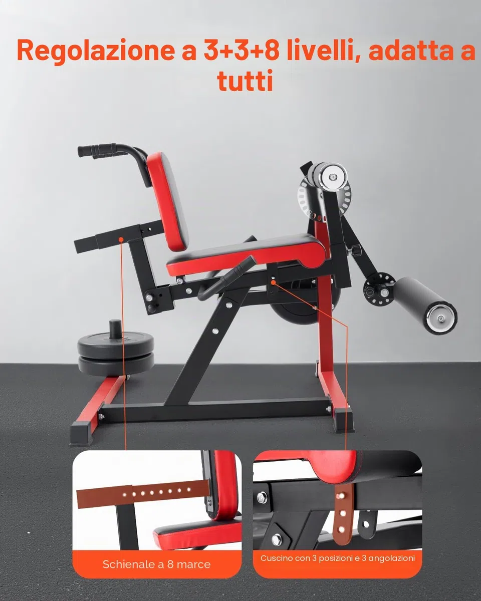 VEVOR Macchina per Gambe da Seduti, Estensione Rotatoria per le Cosce, Attrezzatura Regolabile per Esercizi Speciali per Corpo, Panca per Allenamento Pesante per Palestra Capacità 249,5 kg