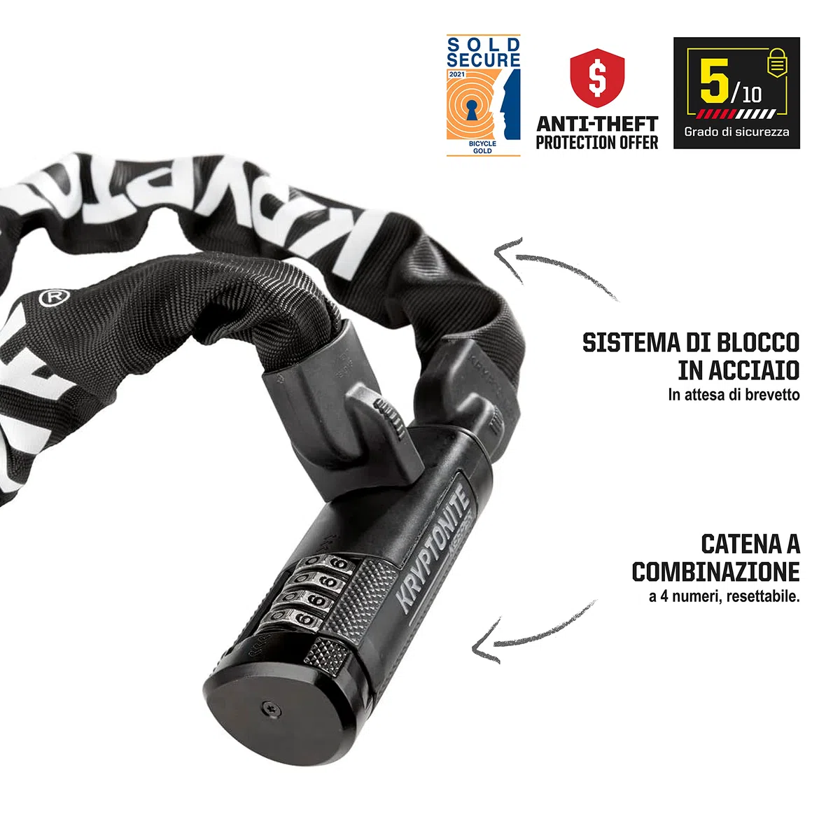 Kryptonite Catena a combinazione Keeper 790 | Catena antifurto per bici | Livello di sicurezza 5/10 | Offre una sicurezza supplementare per la tua bicicletta | Lunghezza 90 cm