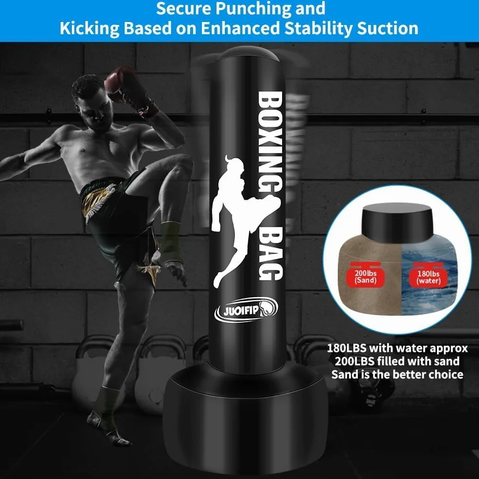 Sacco da boxe in piedi per adulti 180 cm Heavy Bag con supporto Sacco da box gonfiabili Attrezzatura indipendente per l'allenamento di MMA Muay Thai Fitness da usare all'aperto al coperto