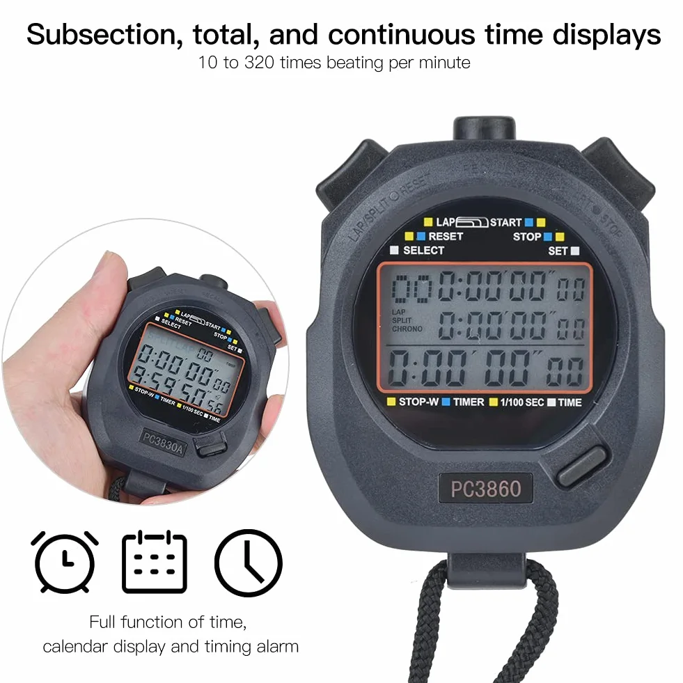 POENVFPO 3860 Cronometro Elettronico, Cronometro Sportivo Digitale Timer Orologio Impermeabile per Allenatori Nuoto Corsa Allenamento Sportivo