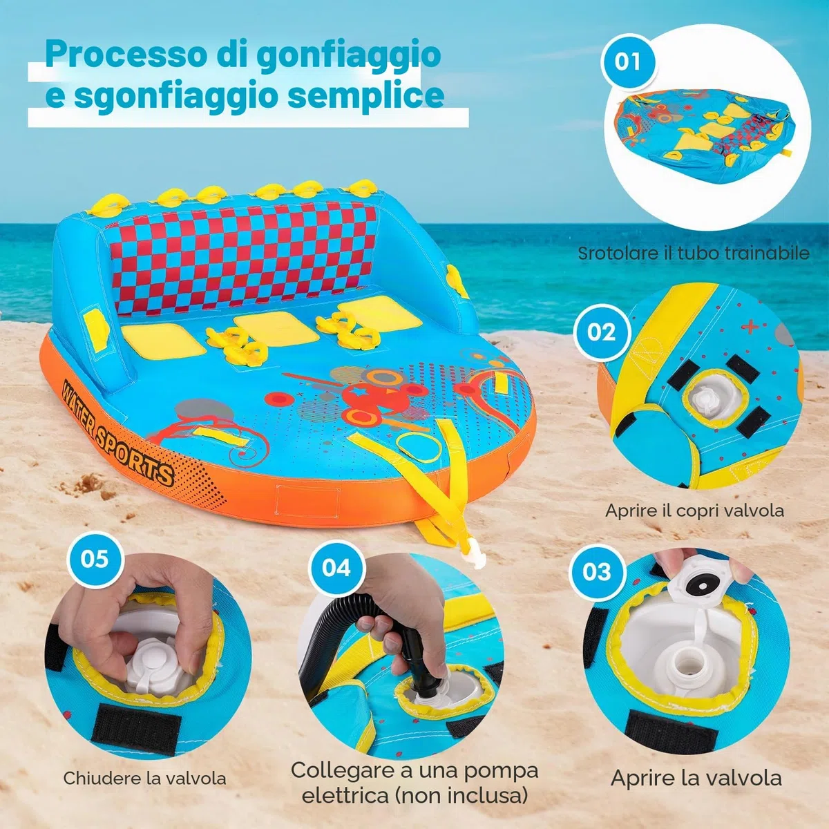 HOMASIS Boa barca gonfiabile in nylon per 3 persone carico 300 kg, galleggiante trainato gonfiabile con rimorchio copertura per nautica da diporto, 193 x 189 x 82 cm
