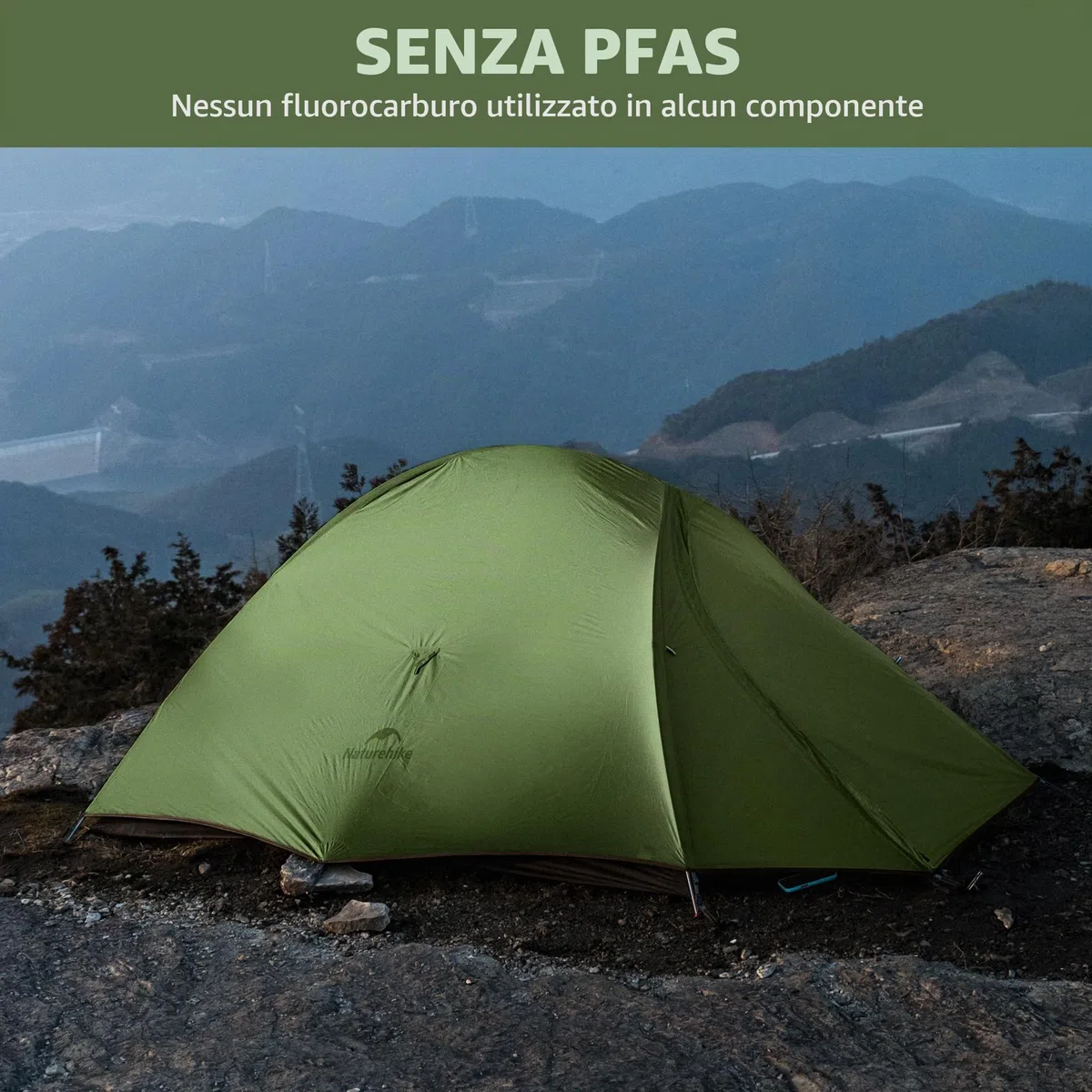 Naturehike Cloud Up Pro - Tenda da campeggio leggera per 2 persone, facile da montare, antivento e impermeabile, per attività all'aperto, viaggi, trekking (verde oliva/senza fluoro)