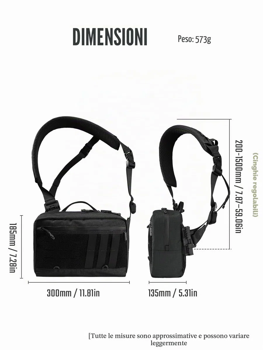 TACTICAL_GEEK Cache L3 Pro EDC Borsa a tracolla, tasca sul petto con tracolla regolabile, borsa a tracolla per uso quotidiano per attività all'aperto e viaggi, grande capacità, organizer per