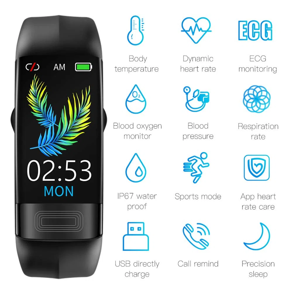 ECG + PPG Smart Watch, attività di Fitness Tracker con frequenza cardiaca Monitor Pressione sanguigna Blood Ossigeno Temperatura del Corpo Temperatura della modalità di Sospensione Pedometro,Blu