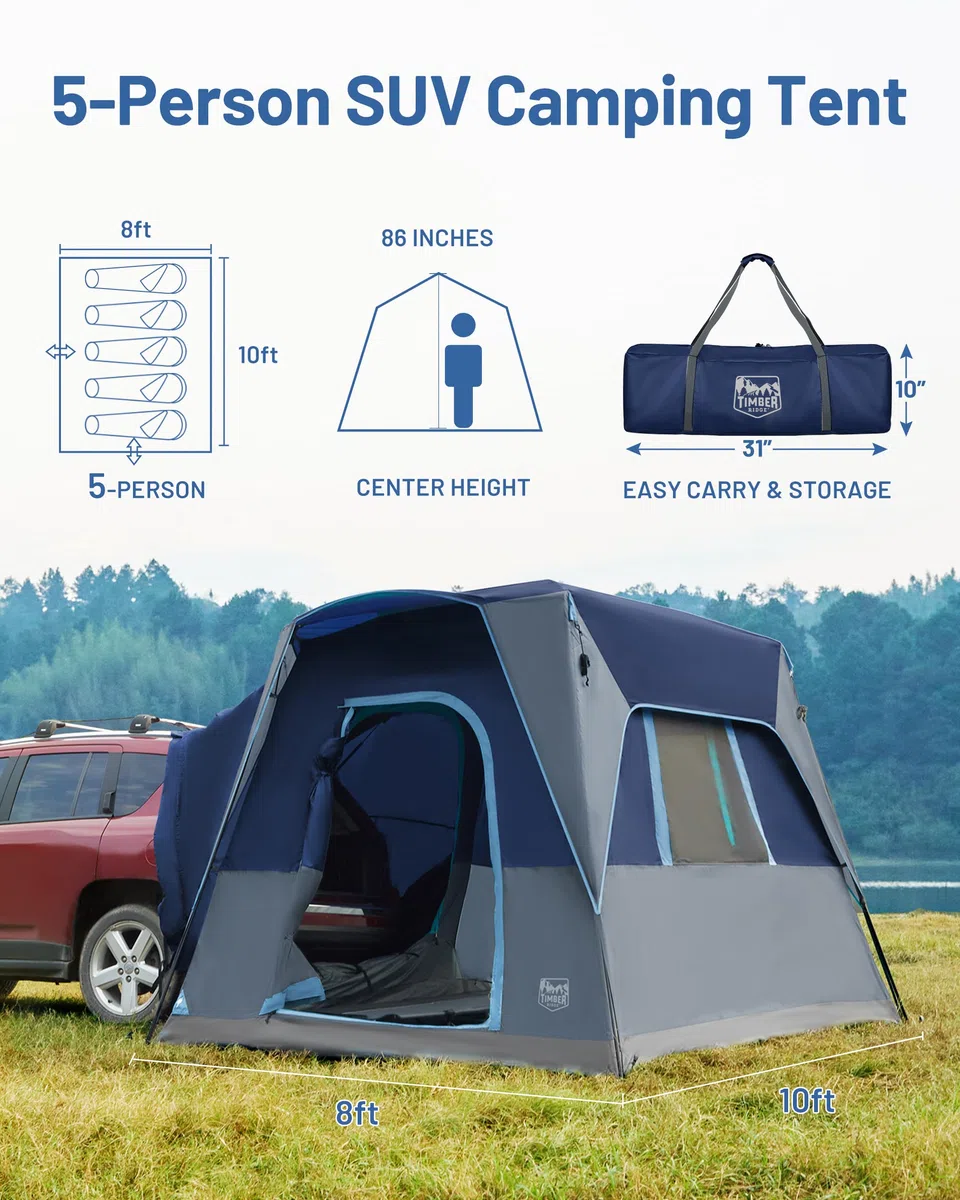 TIMBER RIDGE Tenda posteriore per auto, per 4-5 persone, impermeabile | Tenda da campeggio impermeabile 2000 mm, per SUV, per roulotte, viaggi in famiglia, 305 x 245 cm