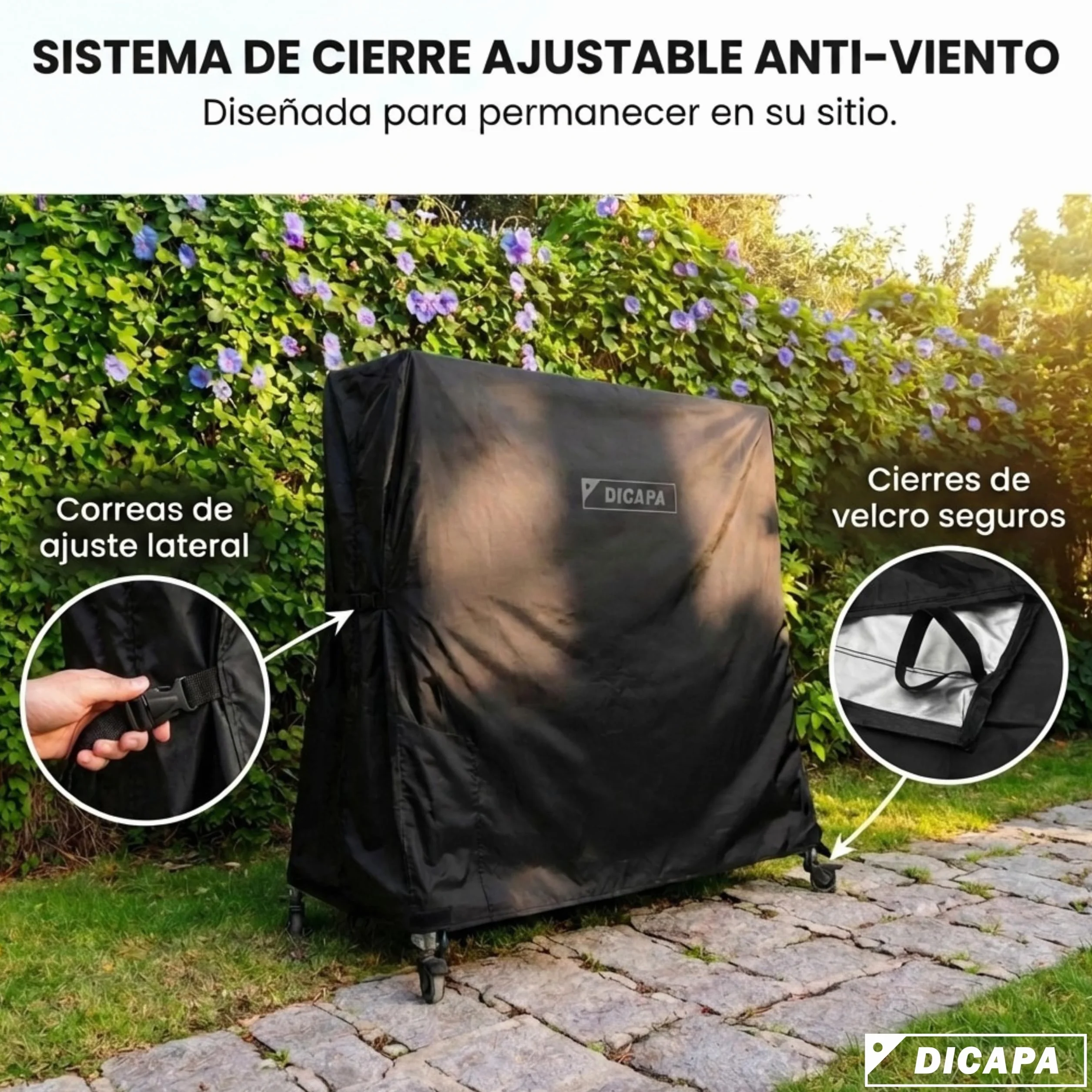 DICAPA Custodia per tavolo da ping pong esterna, custodia protettiva per tavolo da ping pong pieghevole 165 x 70 x 165 cm, impermeabile e resistente (nero)