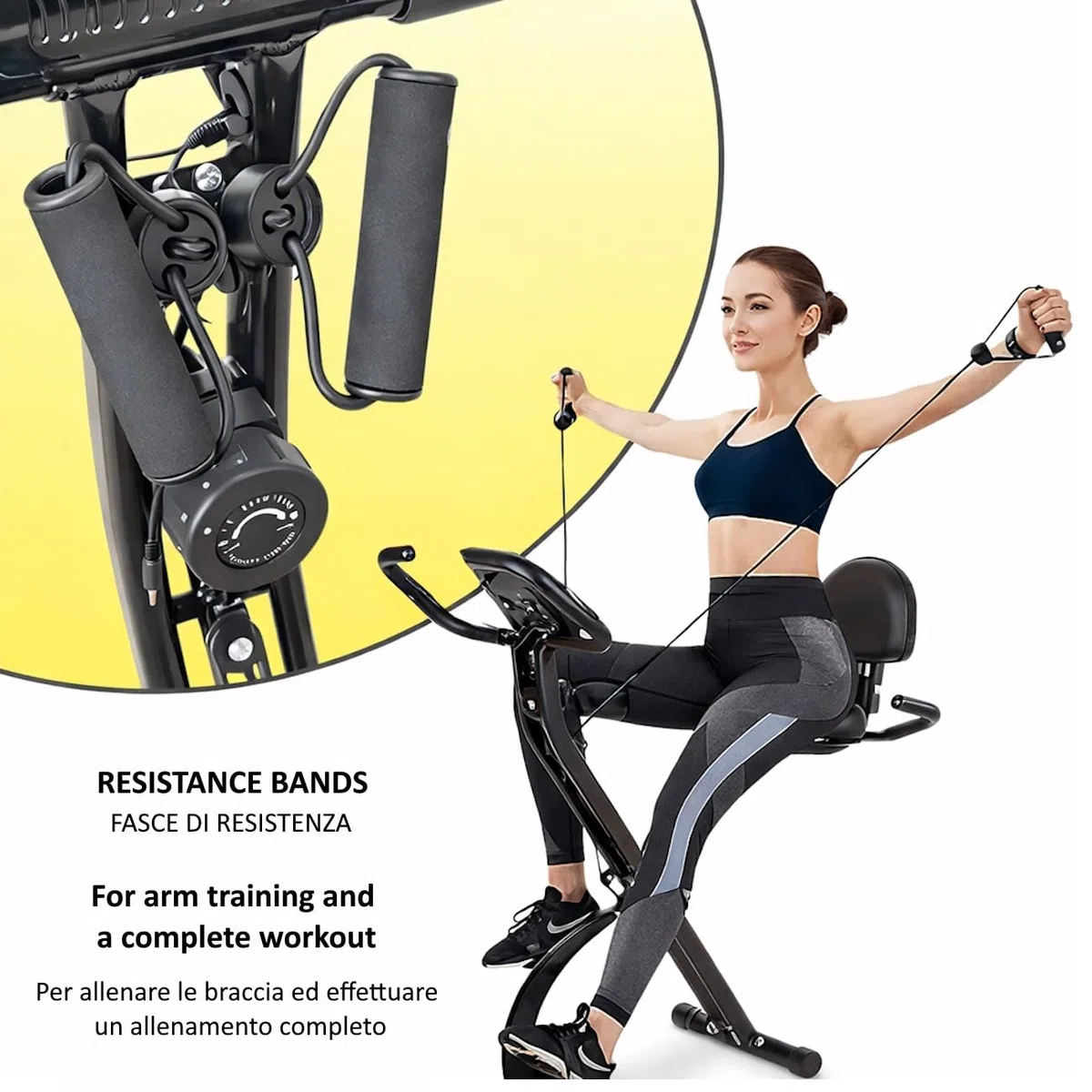 FFitness Cyclette Pieghevole X-Bike Ergometro Seduta Max 120kg |INCLUSO Cardiofrequenzimentro Porta Cellulare Bande per Esercizi
