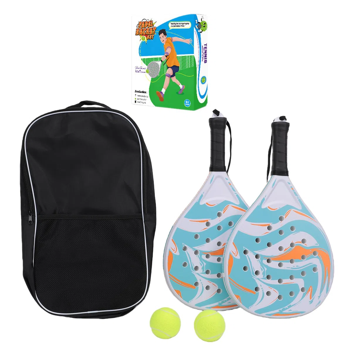 Ausla Racchetta da Padel per Principianti, Set da Padel Tennis con Telaio in ABS e Nucleo in EVA Pro, Impugnatura Ergonomica con Peso Bilanciato, 46,5x26x3,9 Cm per Pratica in Famiglia e Gioco Casual