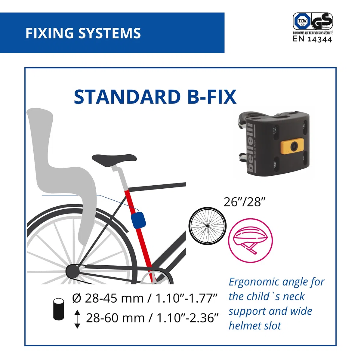 Bellelli Mr Fox - Seggiolino Posteriore per Bicicletta - per Bambini fino a 22 kg, da 3 a 8 anni - si Fissa al Telaio - Bianco e Rosso
