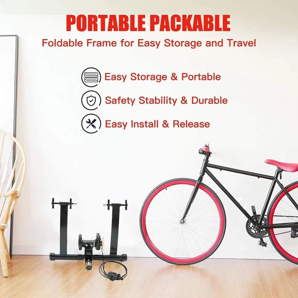 Rullo da allenamento pieghevole per bicicletta per cyclette da 26"-28" per biciclette Mountain bike, rullo da bicicletta con freno magnetico, ciclismo a casa, carico fino a 135 kg, wireless, da 2