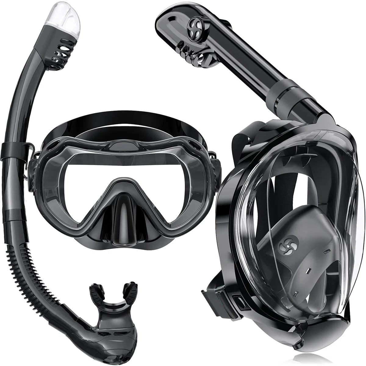 Maschera integrale da snorkeling, attrezzatura per snorkeling per adulti, uomini e donne, vista panoramica a 180 gradi, set con boccaglio anti-appannamento, anti-perdite, sistema Dry Top e borsa da