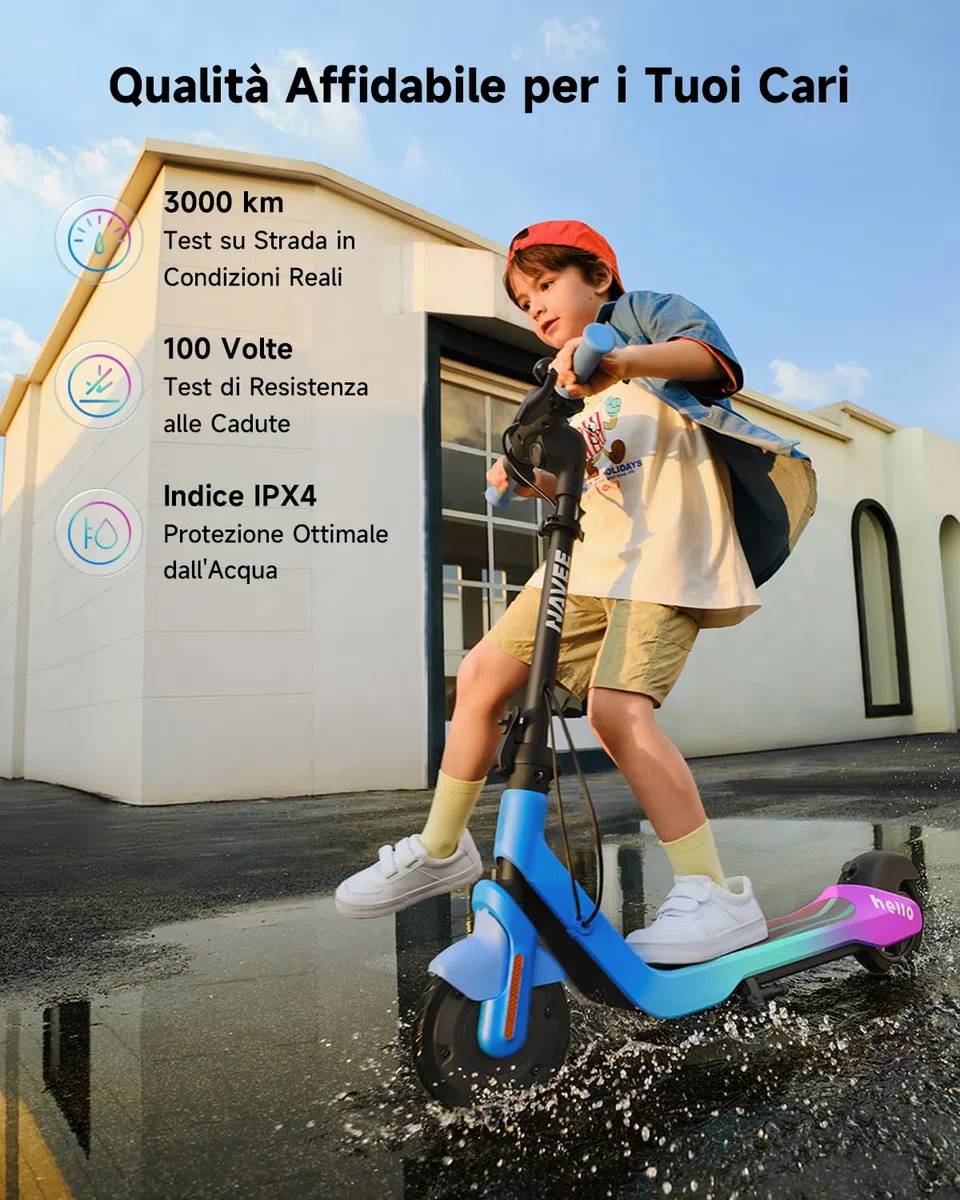 NAVEE K100 Serie Monopattino Elettrico Bambini, Controllo Parentale via APP, Autonomia 14-24 km, Velocità 16 km/h, Luci Ambientali, Pneumatici 7", 3 Altezze Regolabili, 6-14 Anni