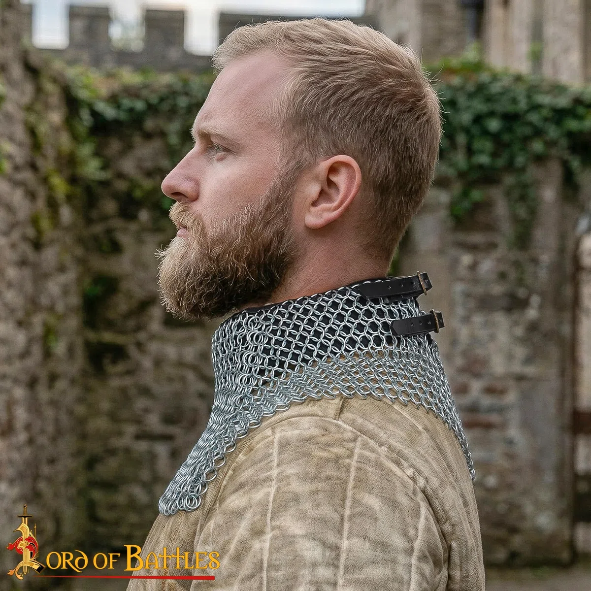 Lord of Battles Collare in maglia di maglia medievale per collo armatura – 10 mm 16G anelli butted in acciaio dolce Maille Collar protezione per il collo