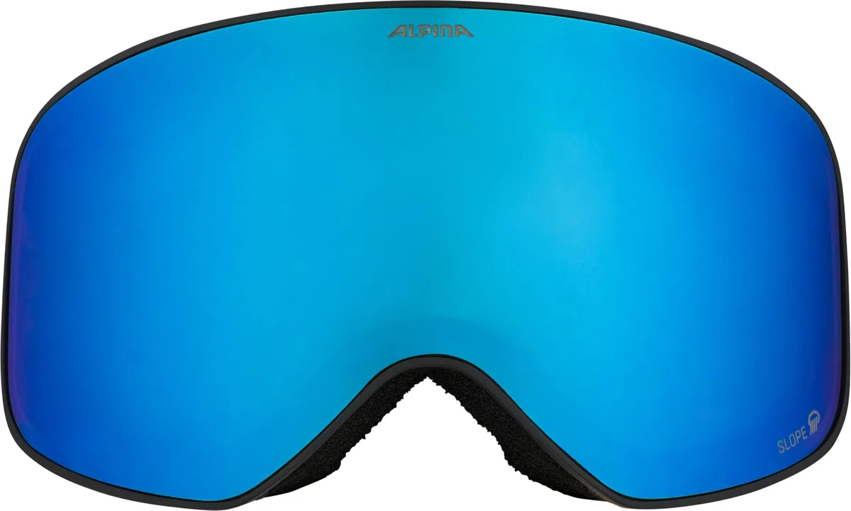 ALPINA Slope Q-Lite - Maschera da sci alla moda per uomo e donna, Anti-Fog, circolazione dell’aria efficace, lente specchiata, black-blue matt