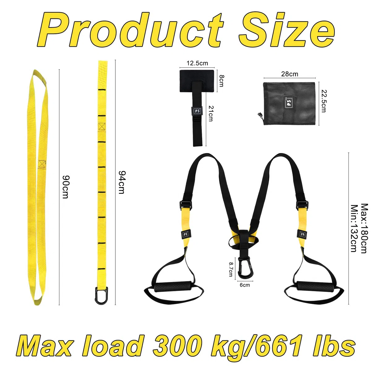 Kit per Allenamento a Sospensione, Allenamento in Sospensione con Ancoraggio per Porta, Sling Trainer Set, Fitness Da Casa, Outdoor Fitness Gym, per Indoor e Outdoor, Nero e Giallo