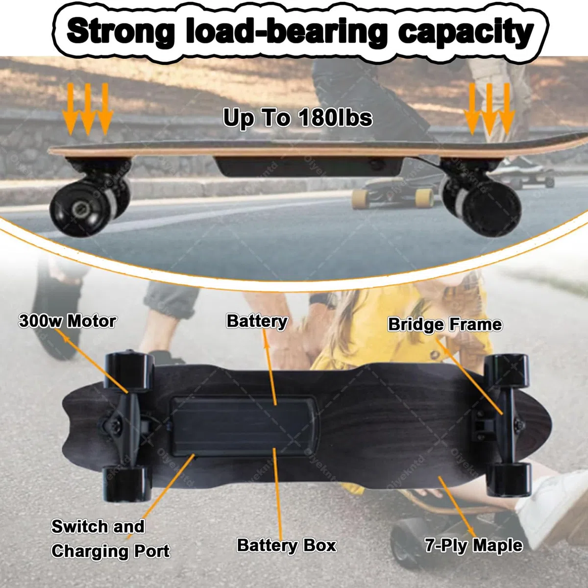 Skateboard elettrici con telecomando, 4 modalità di velocità, velocità massima 25 km/h, autonomia massima 15 km, longboard elettrico in acero a 7 strati per principianti adulti, pendolarismo A