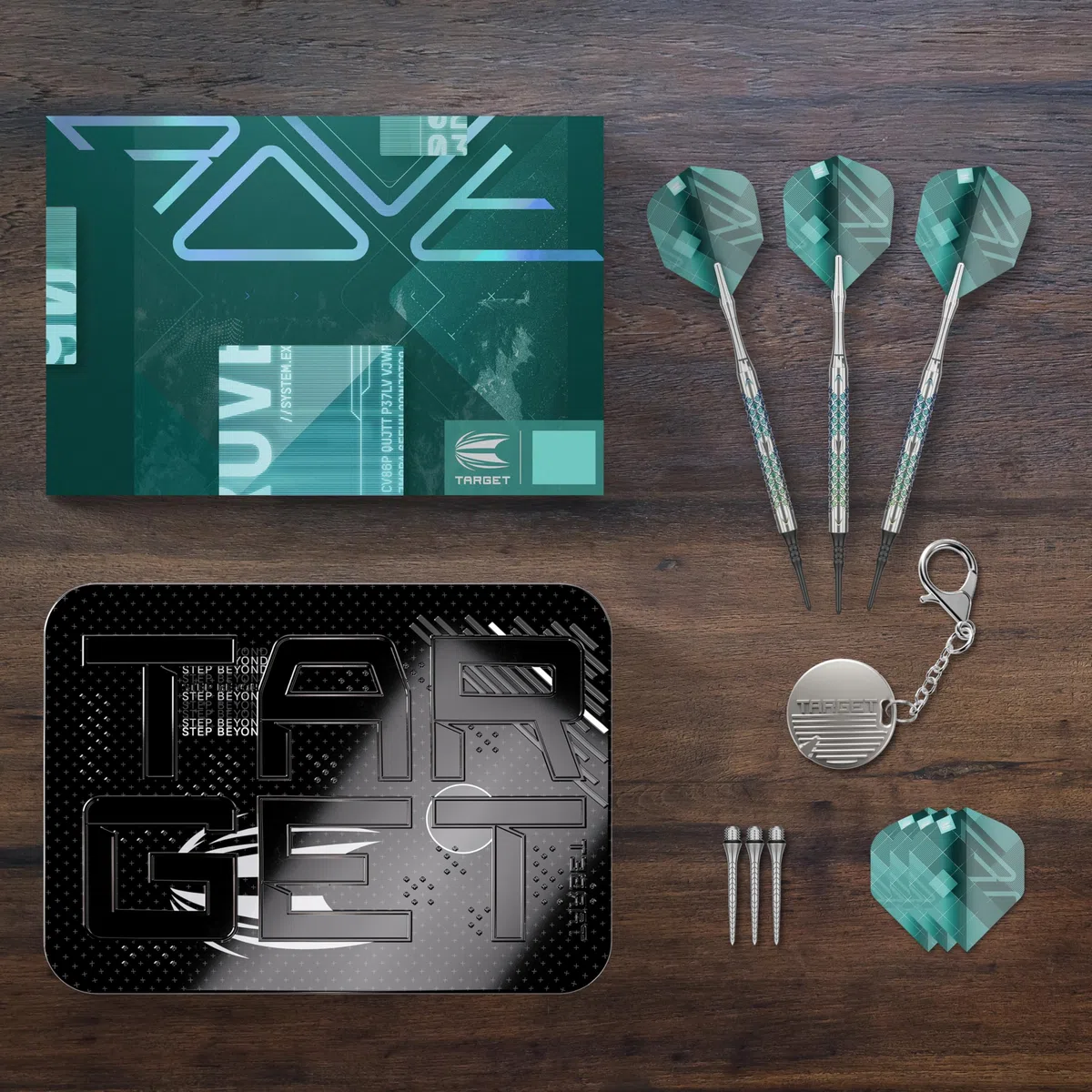Target Darts Rove Soft Tip Darts, 90% Tungsten Dart Set | Freccette Verdi e Argento, Set di Freccette con Punte Pixel, Freccette elettroniche, Freccette con Punta Morbida | Canna 10-18G/20G