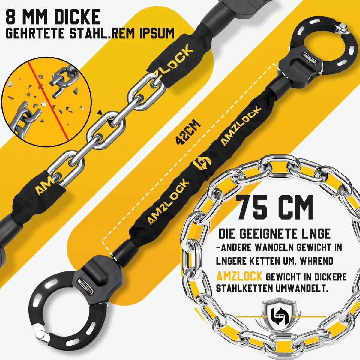 Lucchetto Monopattino Elettrico, Catena Monopattino Elettrico da 8 mm, Lucchetto a Manette con Chiavi e Borsa, Ideale per Monopattini e Biciclette