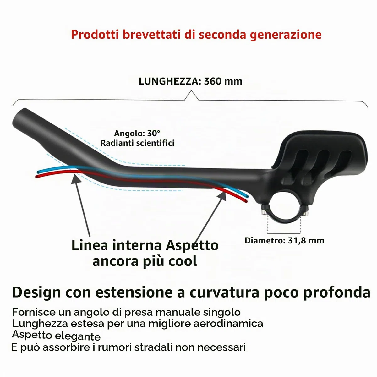 Alfa Pasca manubrio triathlon carbonio 31.8 manubrio bici corsa aero extender manubrio triathlon manubri bici estensione 30° UD opaco 360mm | Manubrio per bici da corsa e triathlon, in carbonio, UD, opaco