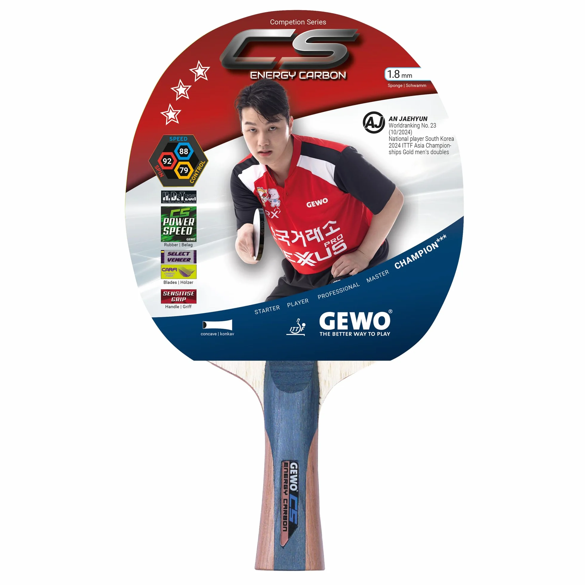 GEWO CS Energy Carbon - Racchetta da ping pong concava, sviluppata da Christian Süß