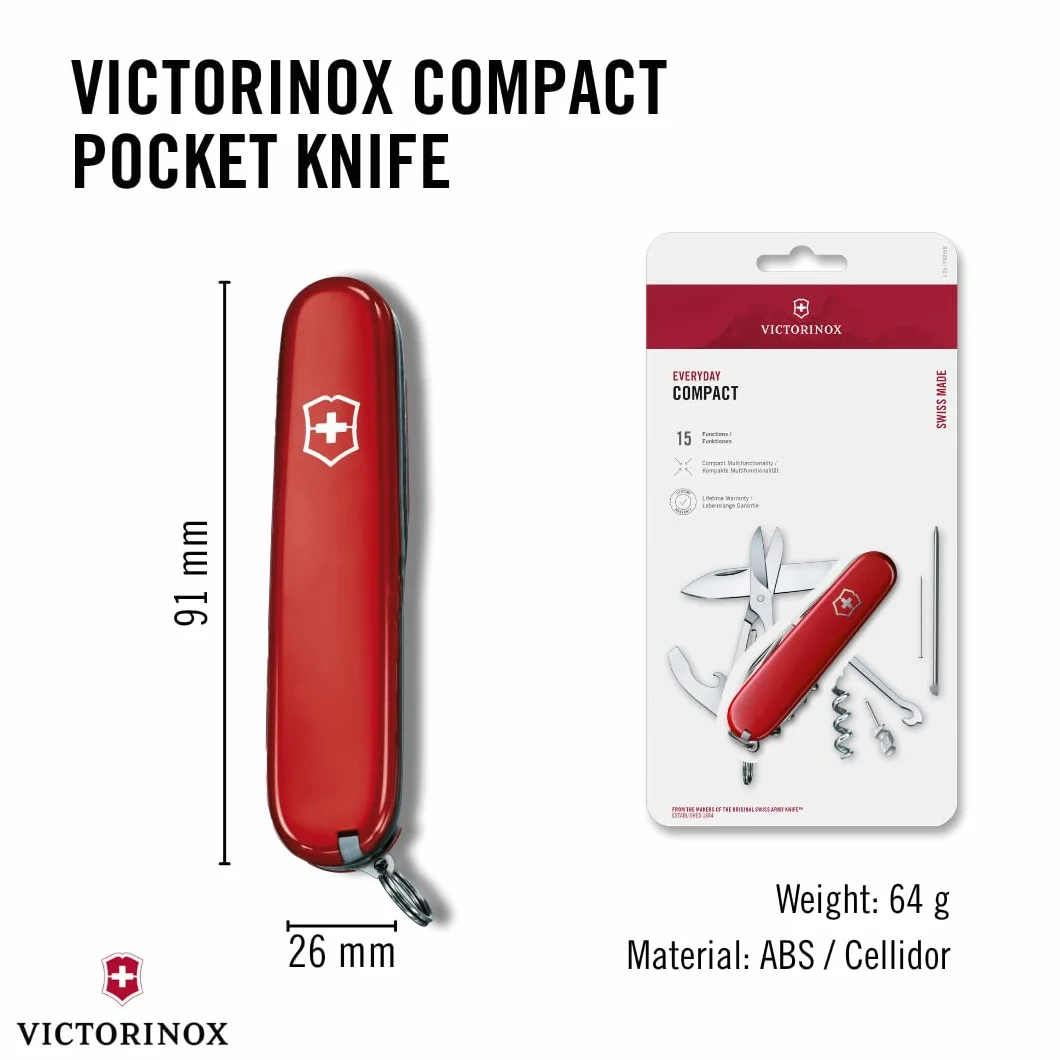 Victorinox, coltellino svizzero Compact (15 funzioni, forbici, gancio multiuso)