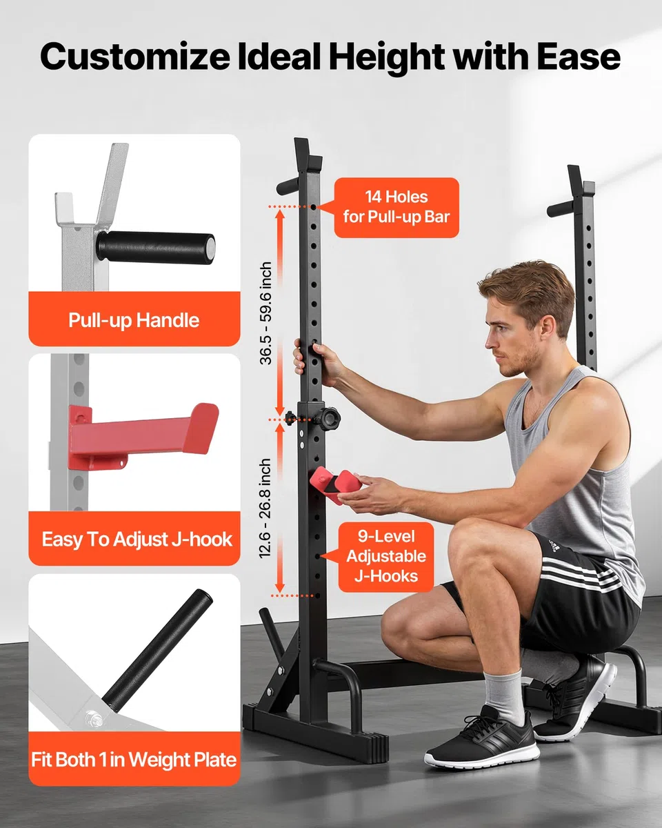 VEVOR Power Rack per Squat, Rastrelliera per Bilanciere Attacco per Piastra Pesi, Supporti Carico Massimo 600 libbre Supporto per Squat in Acciaio per Palestra/Palestra di Casa