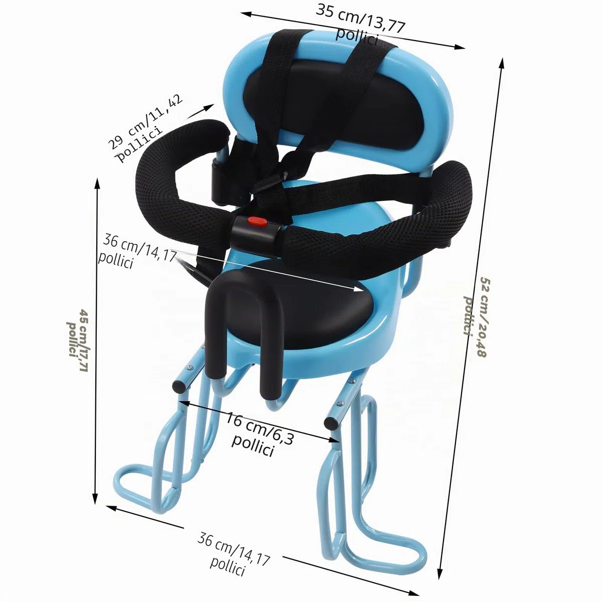 Seggiolino per bicicletta posteriore, sella per bambini con cintura di sicurezza a forma di U per 6 mesi – 6 anni, BAH24022702