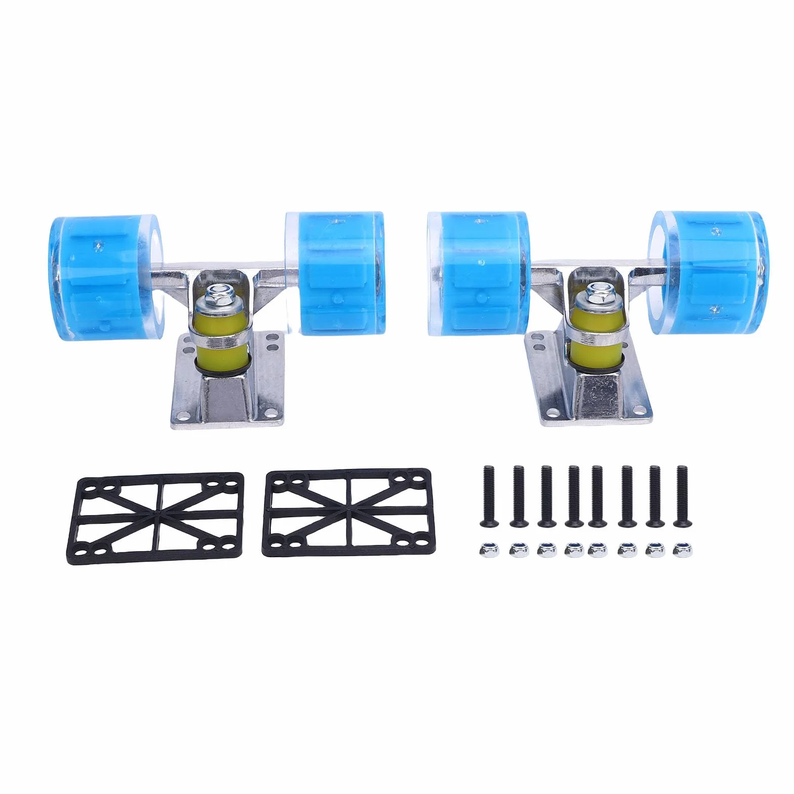 Fockety Set di Truck e Ruote per Skateboard Longboard, Ruote da Skateboard 55 x 45 mm, Set di Truck e Ruote per Skateboards, Kit di ferramenta per Skateboards per Cruiser (Blue)