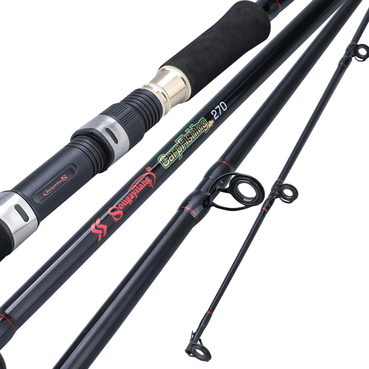 Sougayilang Canna da pesca alla carpa, canna da pesca in fibra di carbonio super dura, 4/5 sezioni, canna da pesca portatile con comoda impugnatura Eva per acqua salata o dolce