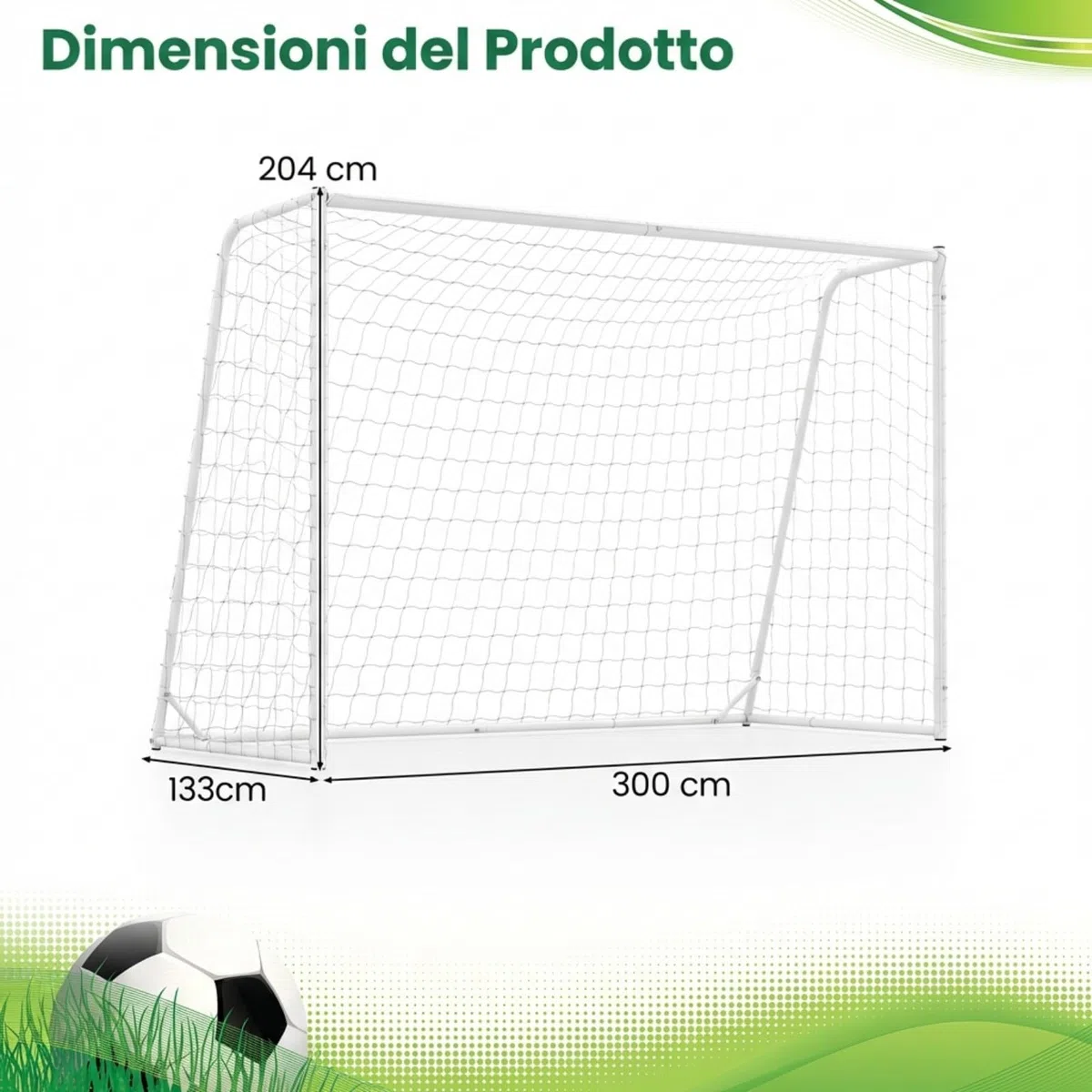 COSTWAY Porta da Calcio 300 x 204 cm con Telaio in Metallo, Rete in PE, 8 Picchetti e 16 Fascette, Facile Montaggio, Attrezzatura per Allenamento Calcio per Bambini, Giovani e Adulti