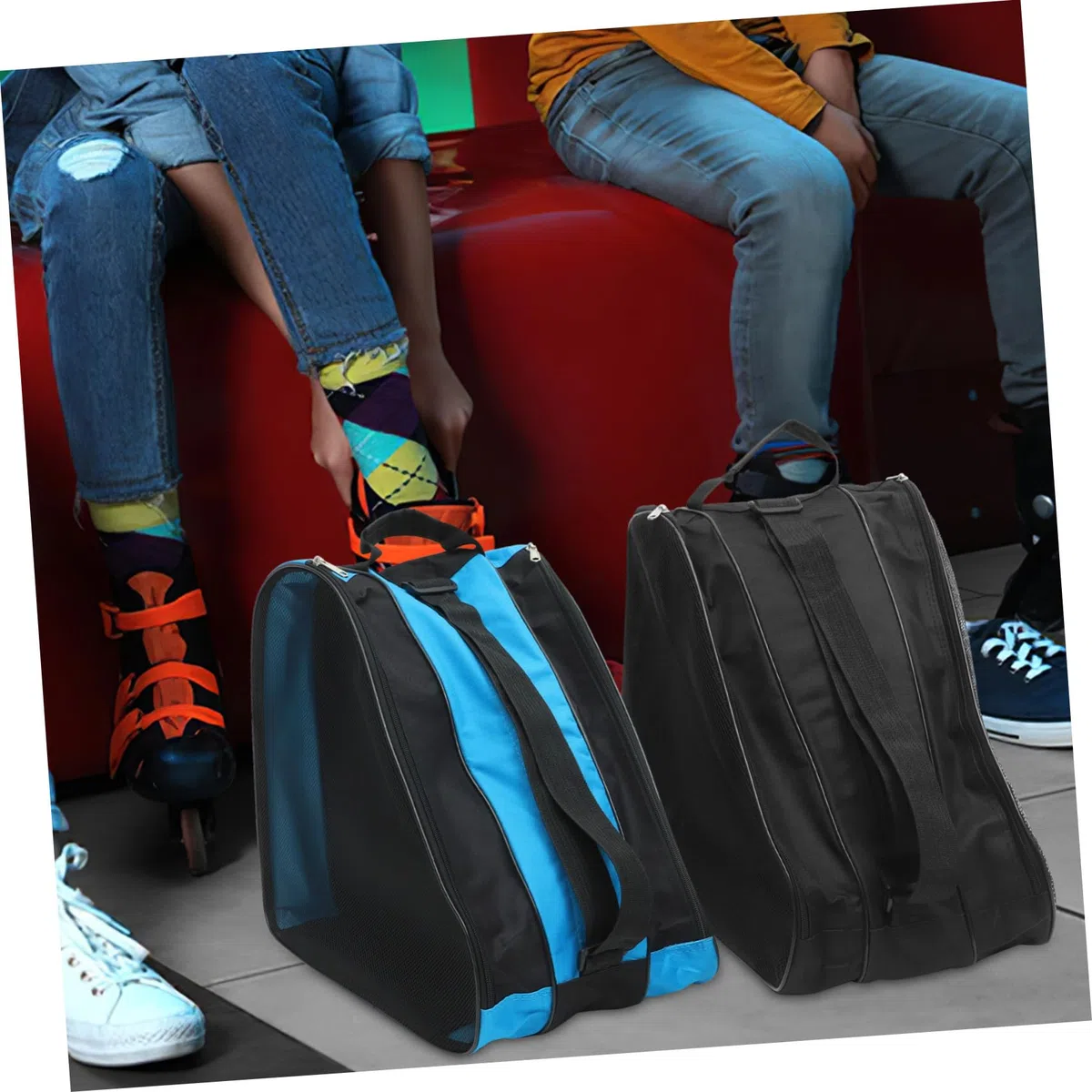 ibasenice Set 2 Pezzi Borsa Porta Pattini Rotelle e Ghiaccio Oxford Design a Strati, Black, Pratica per Trasporto e Uso Outdoor