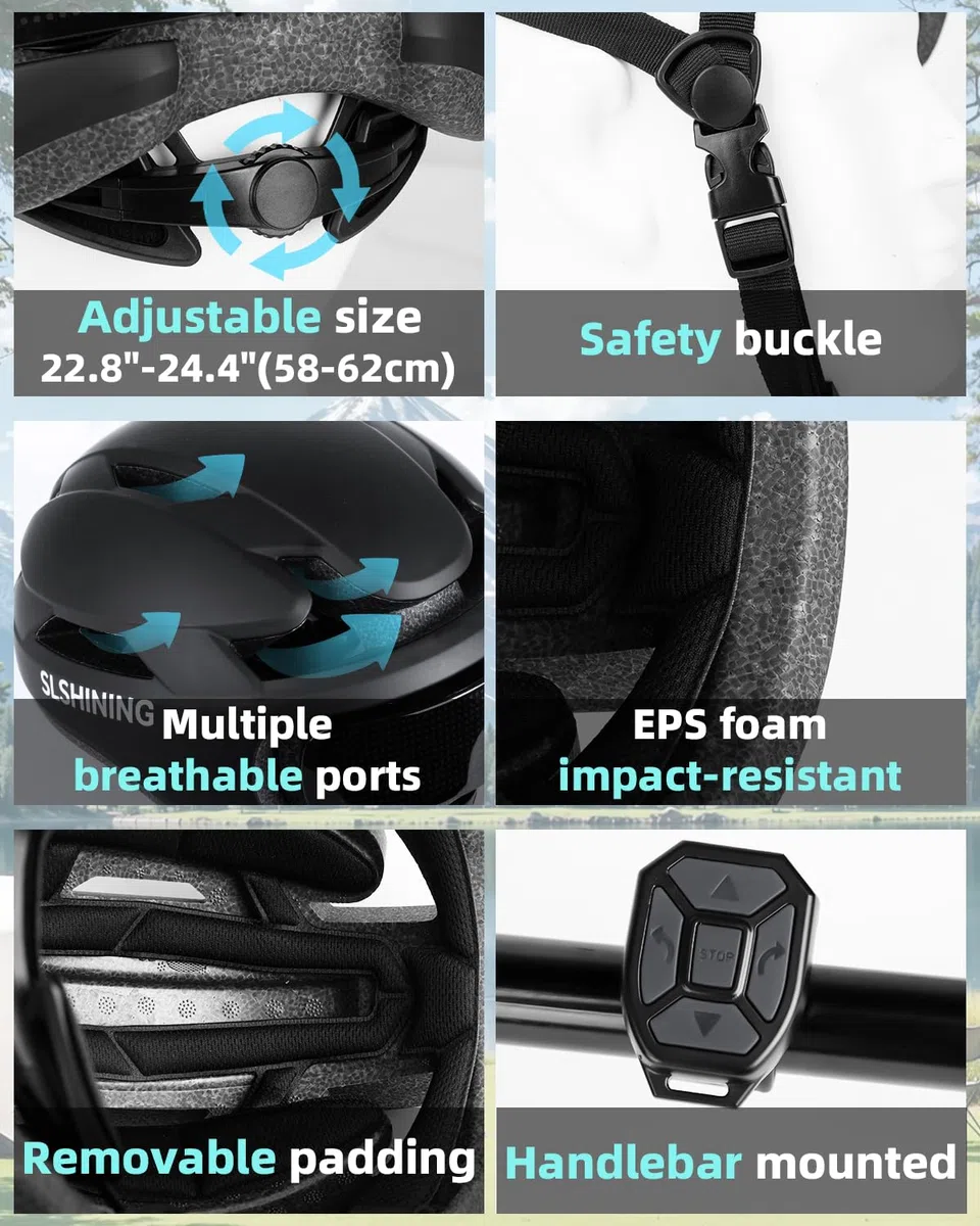 Casco LED intelligente con telecomando e app,testo e motivo fai da te personalizzabili,con luce lampeggiante,resistente,impermeabile,leggero,per uomini e donne adulti,per biciclette