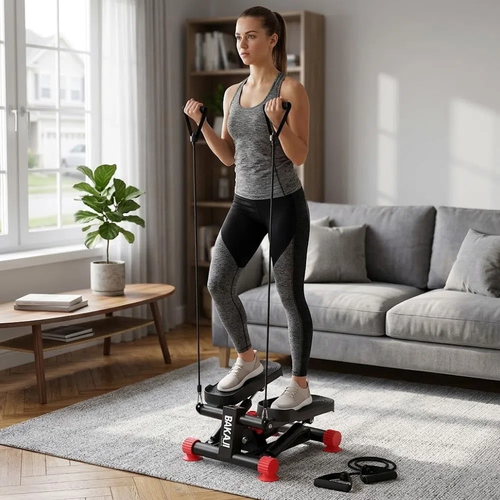 BAKAJI Stepper Fitness per Casa Multifunzione 3in1 con Display LCD e Elastici per Allenamento Braccia Full Body, Attrezzo da Palestra con Accessori Versatile per Cardio Conteggio Calorie, Tempo, Reps