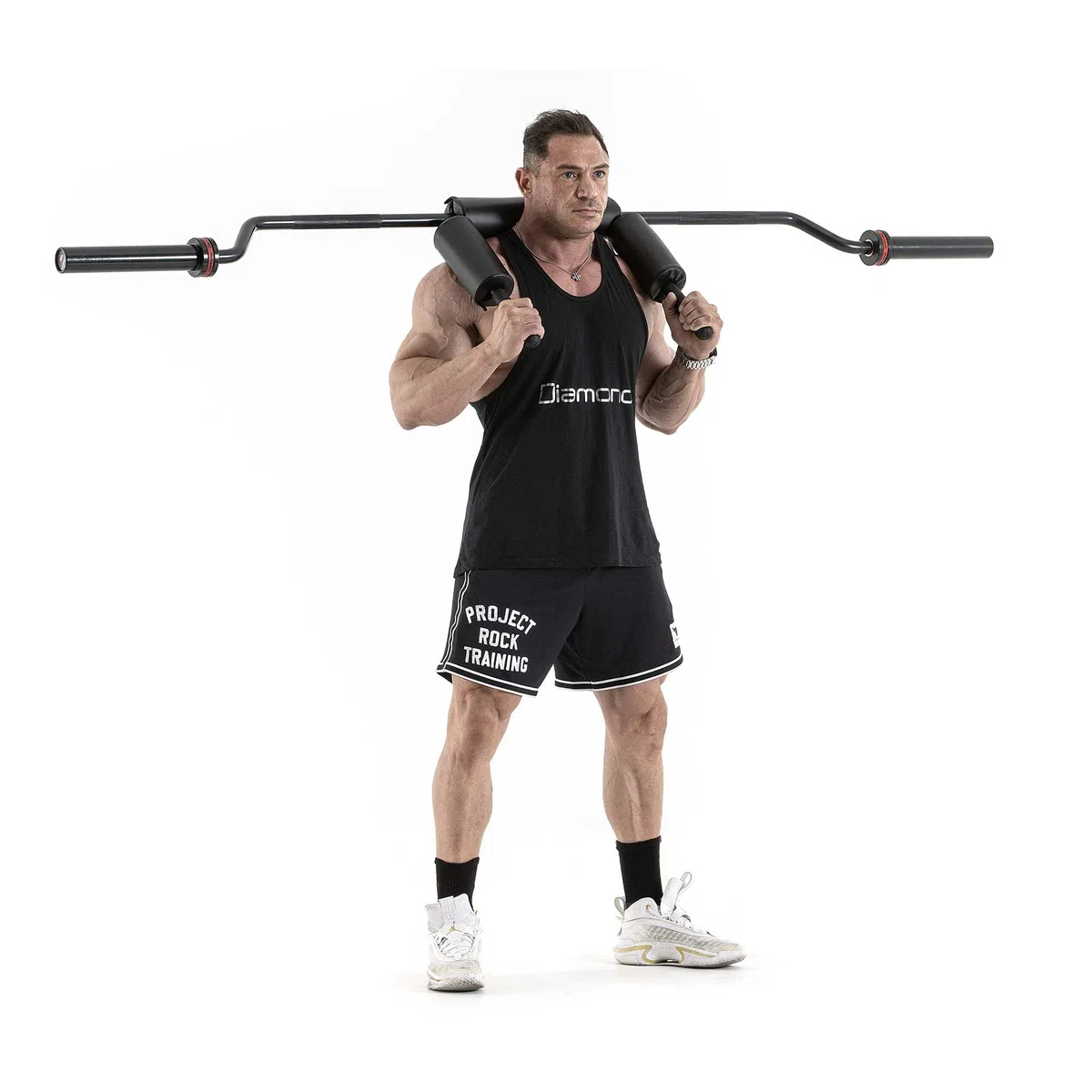 DIAMOND Bilanciere Safety Squat Comfort Superiore [220 cm, Max 250 kg] Ideale per Allenamento Low Body Ø Foro 50 mm
