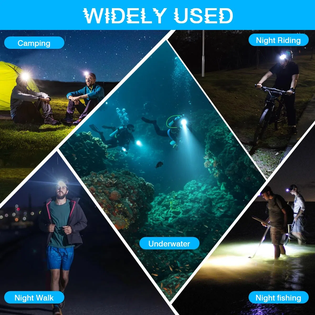 Torcia frontale subacquea da 3000 lumen, super luminosa, IP68, impermeabile, ricaricabile, con 3 modalità, perfetta per immersioni, snorkeling notturno ed esplorazione subacquea
