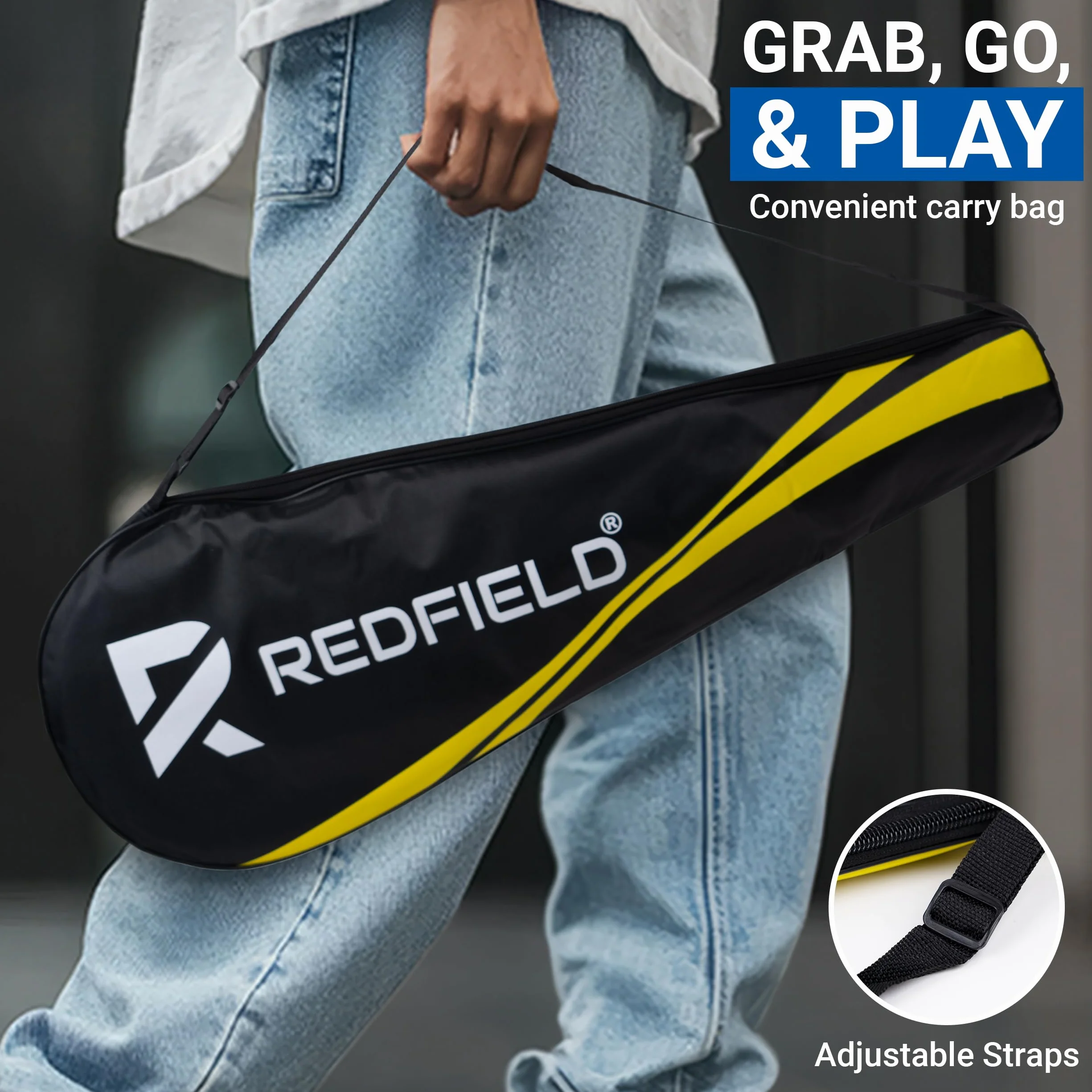Redfield Set Badminton - 2 Racchette da Badminton - 2 Volani - Borsa da trasporto - Set completo per 2 giocatori adulti - Gioco all'aperto o al chiuso