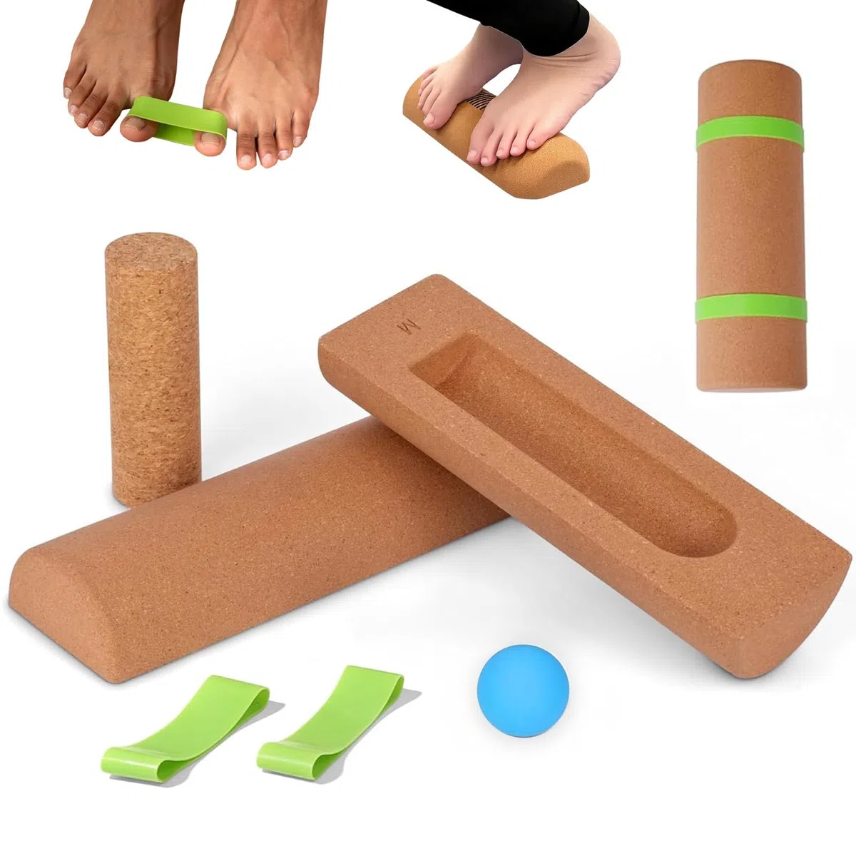 Balance Board della Caviglia Sughero Rullo per Fasce con Palla Fasciale Fasce di Resistenza per l'equilibrio, Stabilità Forza dei Piedi Allenamenti in Palestra a Casa
