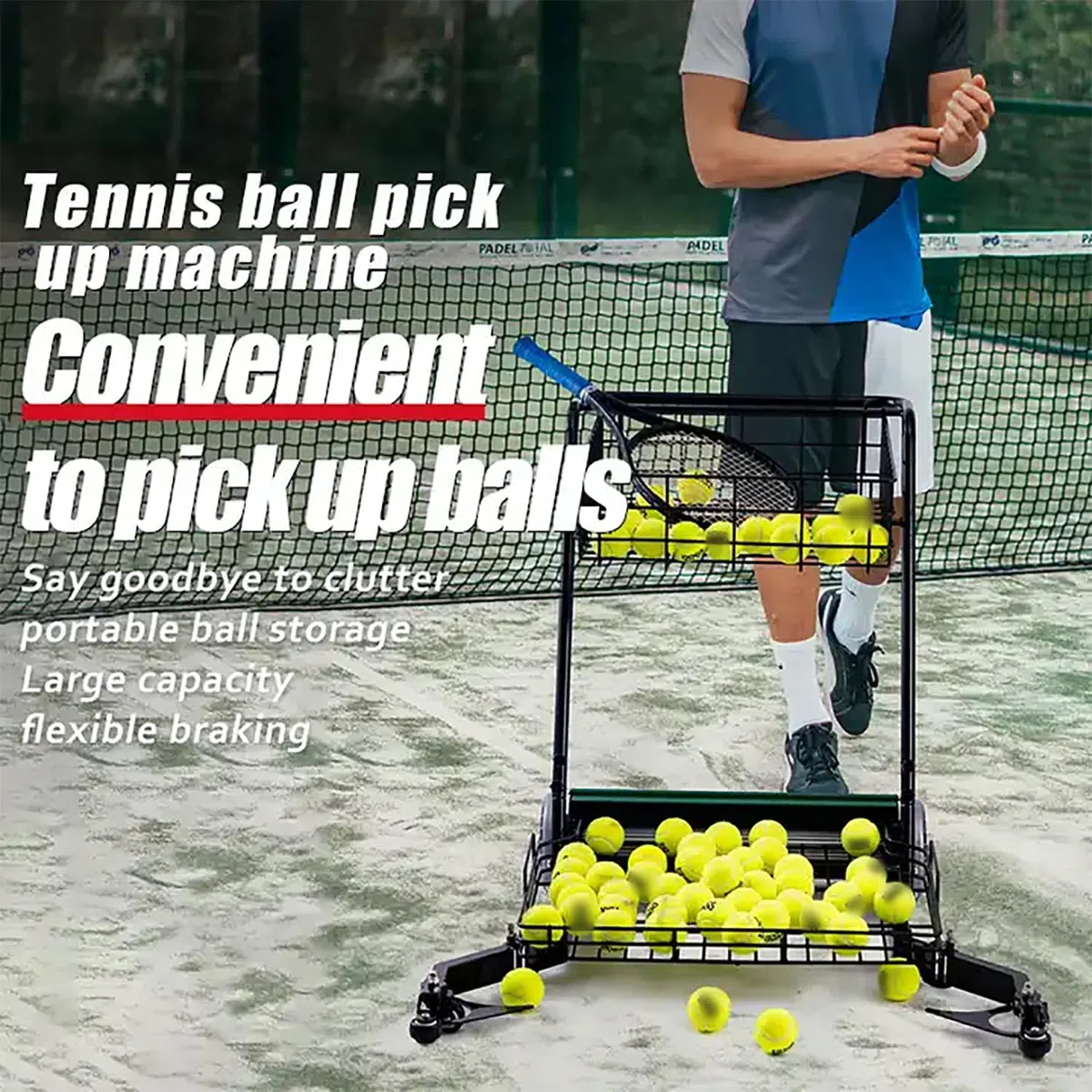 JOSBY Carrello Raccoglitore di Palline da Tennis, Raccolta Automatica di Palline da Tennis, può Contenere Fino a 300 Palline, Efficace su Una varietà di campi, Palestra, Allenamento di Tennis