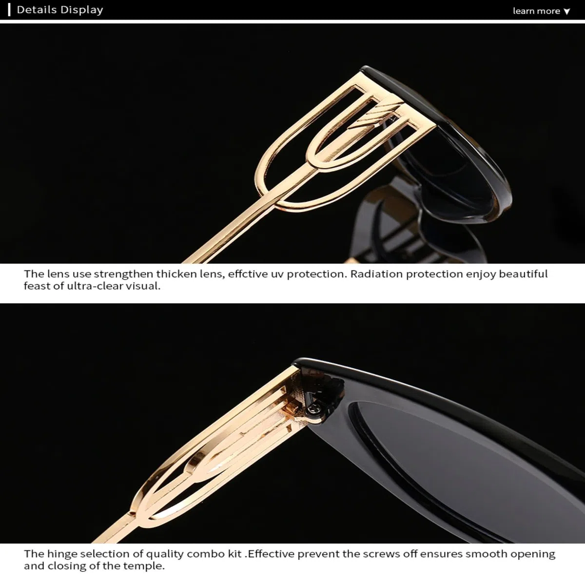 Occhiali da sole alla moda per uomo e donna, appositamente progettati per occhiali da sole a forma di occhio di gatto, aste retrò moderne con forma saltellante, occhiali da sole decorativi (BIANCO)