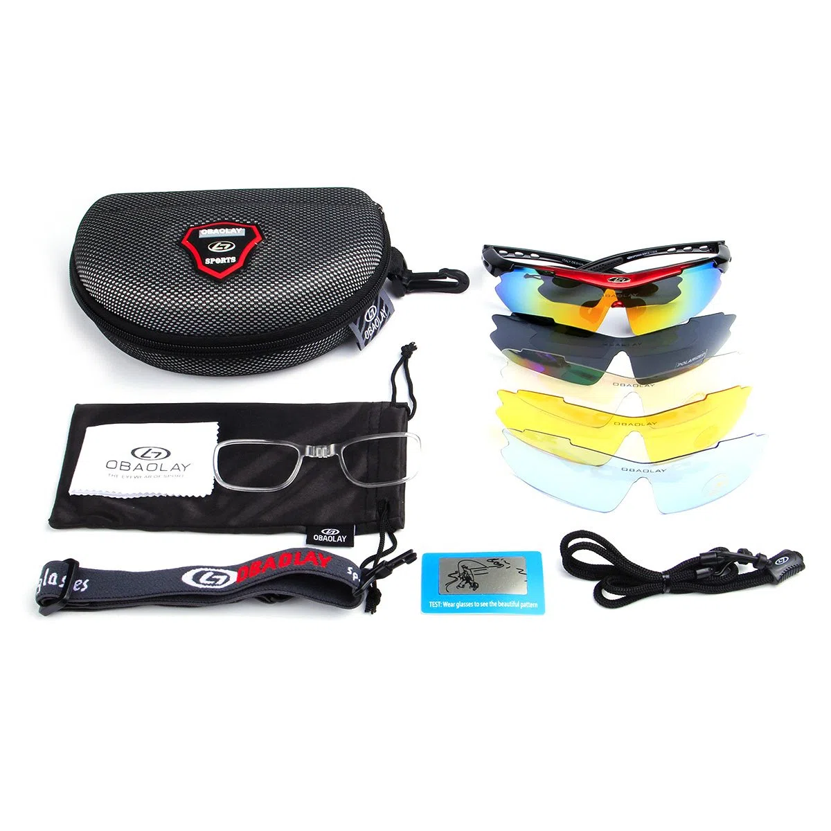 BaiTe Unisex – Occhiali da sole sportivi per adulti, rosso e nero.