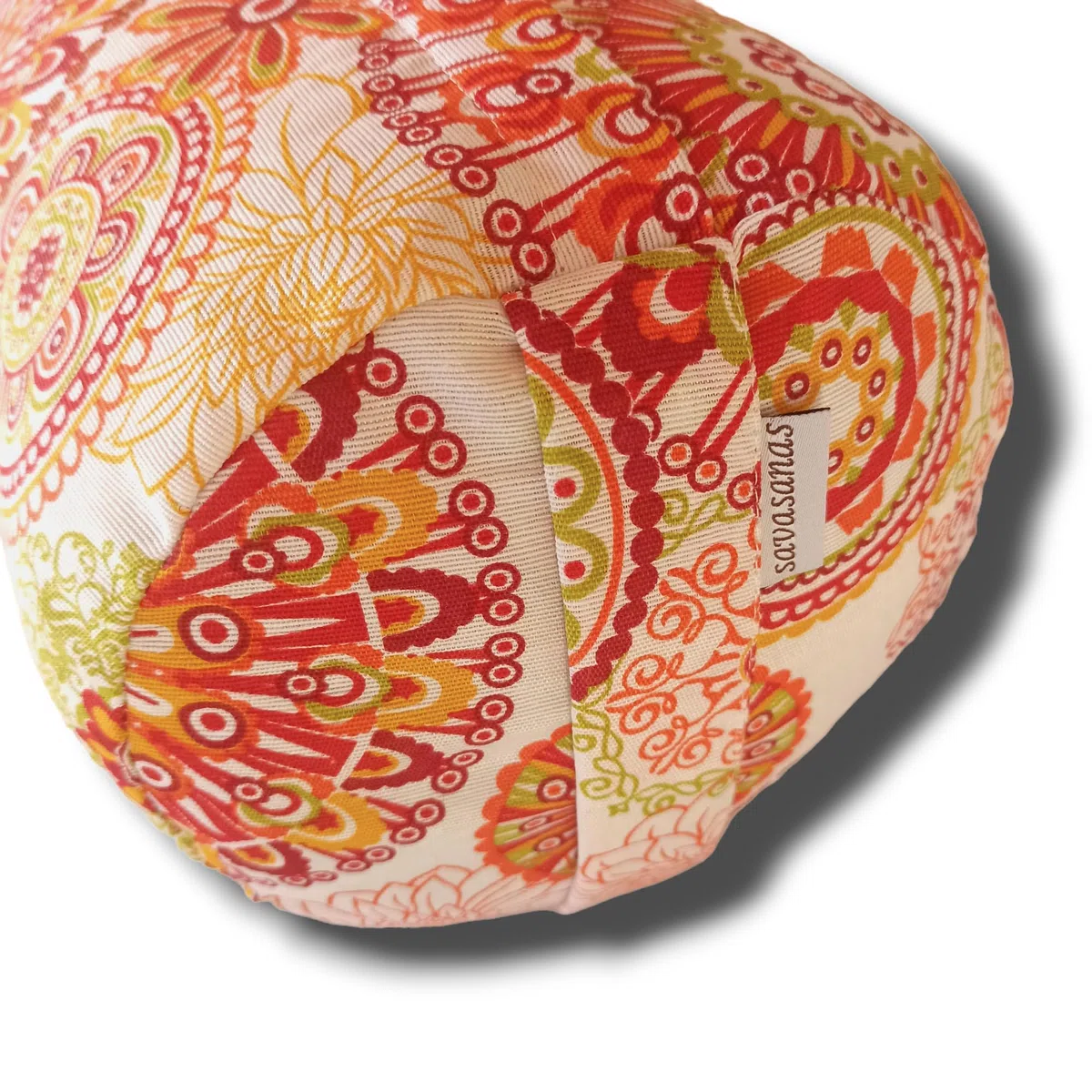 Bolter yoga "Mandalas arancia 2024", cuscino yoga, cuscino meditazione, bolster cilindrico, cuscino yoga cilindrico, rivestimento lavabile, ripieno di pula di farro bio, 62x20cm