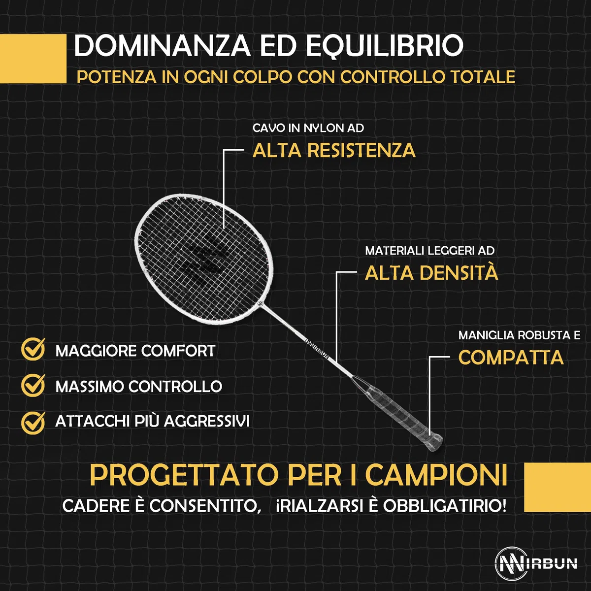 Set da badminton per 4 giocatori con rete | Racchette professionali + 3 volani + borsa per il trasporto | Robusta struttura in metallo | Rete da 5,1 | Gioco per famiglie per interni esterni