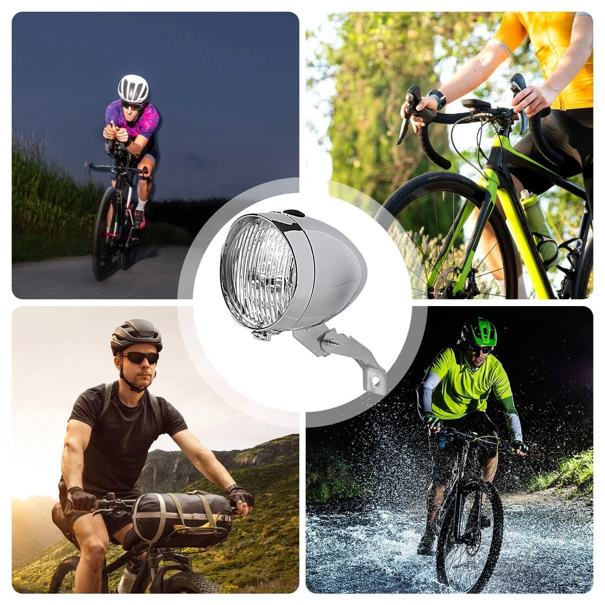 Illuminazione per bicicletta, Lampada Frontale Retro a 3 LED, Strumento Luminoso Impermeabile per la Guida di Notte, Ciclismo, Scooter, Accessorio da Esterno Compatto, Design Facile da Installare