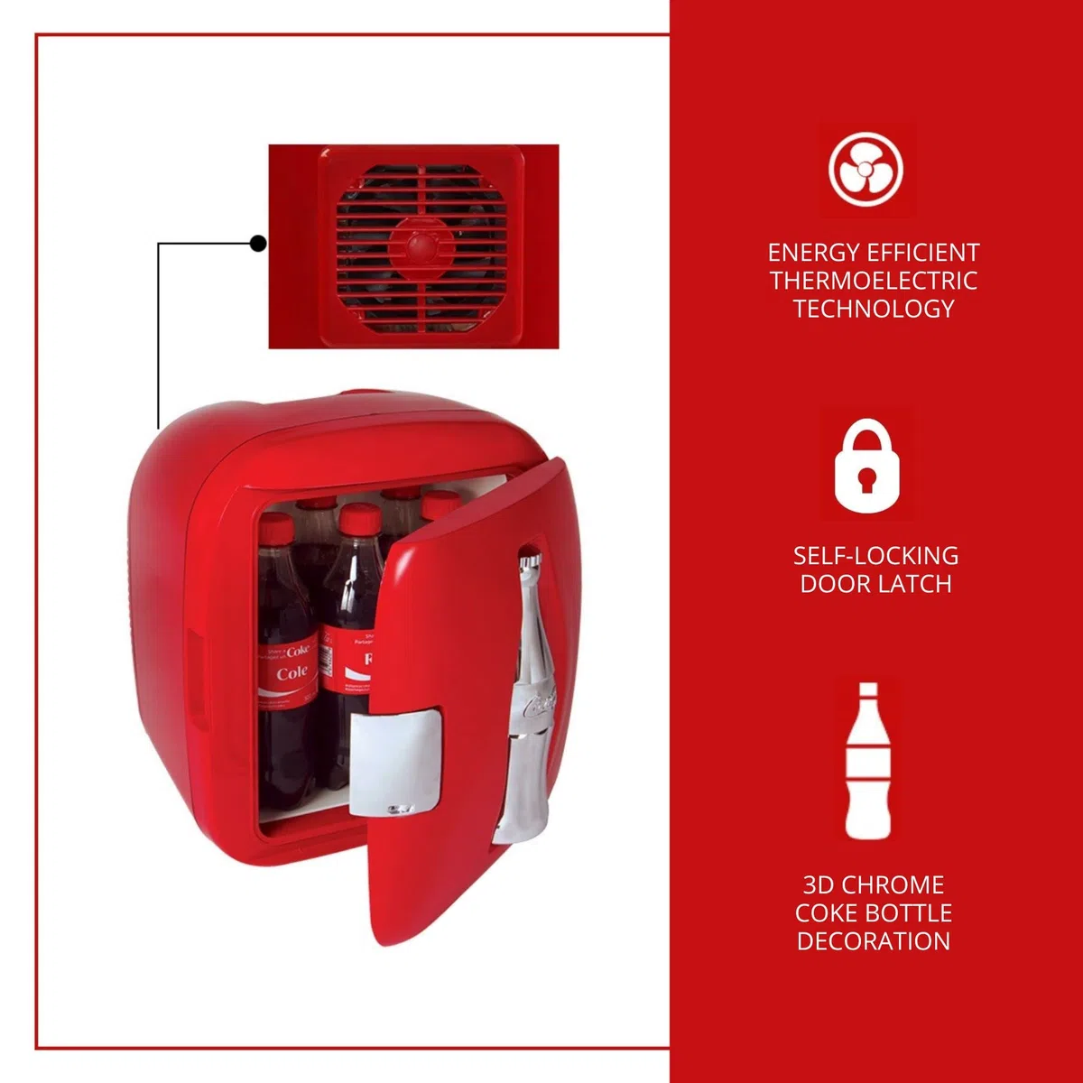 Coca Cola Mini Frigo da Camera 7,9L Frigorifero Piccolo 12 Lattine Portatile Raffreddatore e Scaldino Bottiglie di Coke Mini Frigorifero per Bevande Auto Campeggio Viaggio Ufficio Scrivania