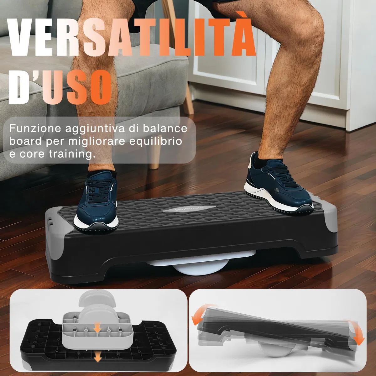 DH FitLife Stepper Fitness da Casa con Allenamento dell’Equilibrio | Pedana Step Regolabile 10/15 cm | Stepper Aerobico e Step Up Board | Piattaforma Step per Allenamento Fitness e Coordinazione