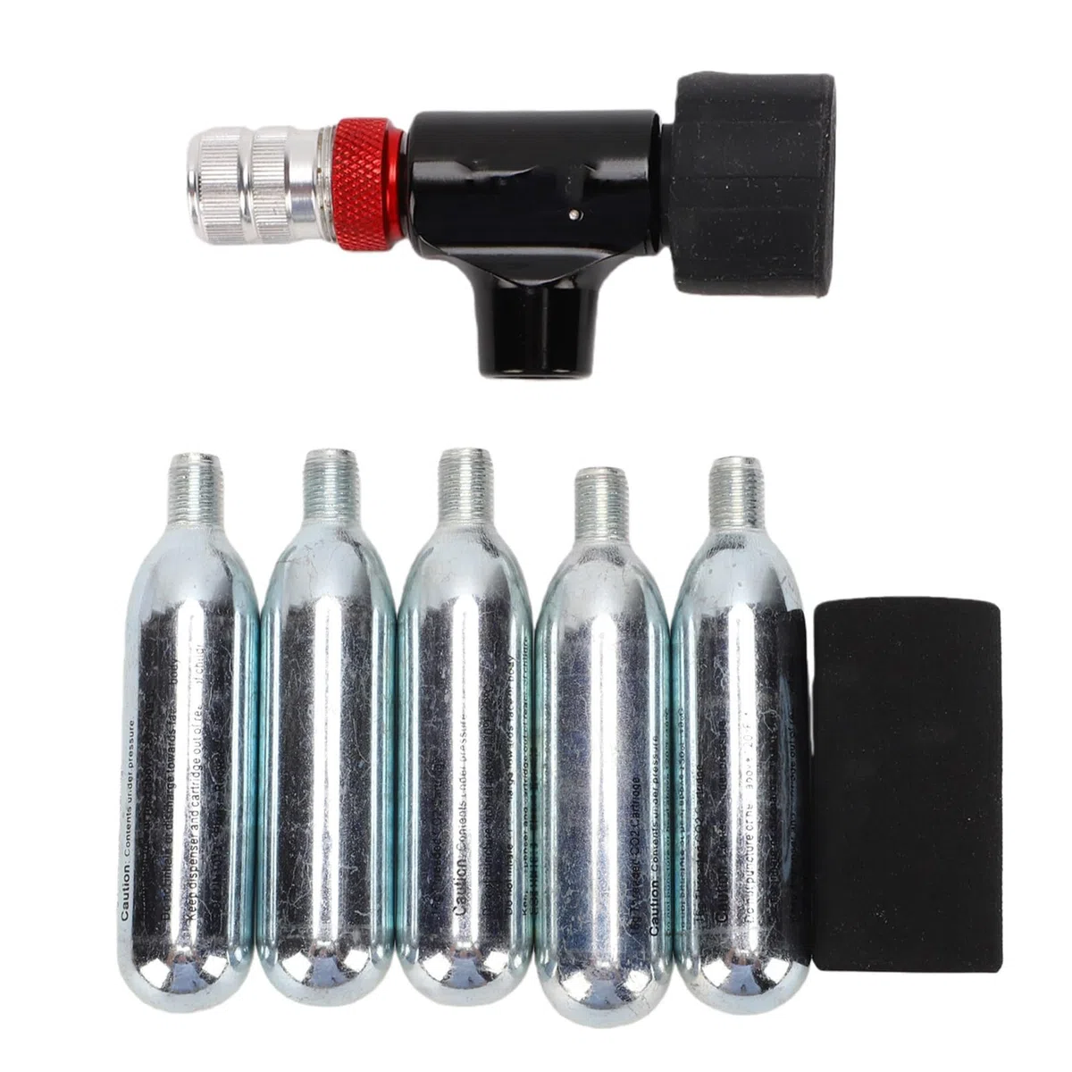 VGEBY Pompa ad aria portatile per bicicletta con manometro e valvola di controllo per valvola, compatibile con cartucce di CO2 da 12 G, 16 G
